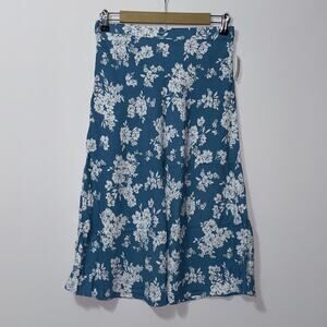 Old navy Crepe A-Line blue floral Midi Skirt women’s size petite small